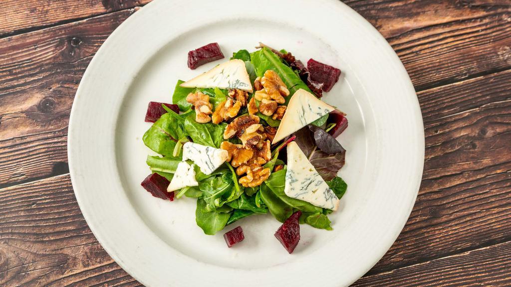 Rapa Rosse E Gorgonzola Salad · Lombardia. Red beets, mesclun greens, gorgonzola cheese and toasted walnuts in red wine vinaigrette.