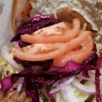 Beef/Lamb Gyro With Pide Bread · comes with lettuce, tomato, cucumber, red cabbage, white and hot sauce