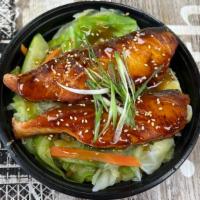 Teriyaki Salmon Noodle · Soba-wheat noodle, scallions, sesame seeds, and grilled teriyaki salmon tossed with house sp...