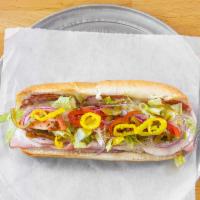 Italian Hoagie · Comes with lettuce, tomato, onions, oil and vinegar, salt and pepper and oregano. We only us...