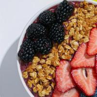 Berry Acai Bowl- Acai Blend Topped With Granola, Strawberries, Blackberries, And Blueberries. · Refreshing acai blend topped with granola, strawberries, blackberries, and blueberries.