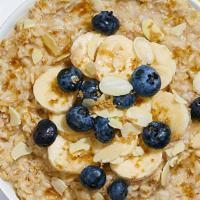 Blueberry Banana Oatmeal-Oats With Banana, Blueberries, And Almonds. · Warm rolled oats with banana, blueberries, and almonds.