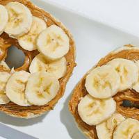 Peanut Butter Banana Bagel-A Toasted Bagel Topped With Creamy Peanut Butter And Banana Slices. · A toasted bagel topped with creamy peanut butter and banana slices.