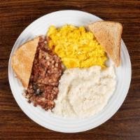 Combo 8 · Corn beef hash, two eggs, grits, choice white or wheat toast.