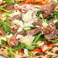 Pizza Prosciutto & Rucola · Tomato sauce, mozzarella, shaved Parmigiano, arugula, Prosciutto di Parma 36 months aged