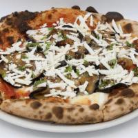 Pizza Norma · Tomato, mozzarella, basil, eggplant, ricotta salata cheese