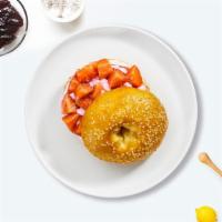 Very Berry & Cream Cheese Bagel · Toased bagel topped with strawberry cream cheese.