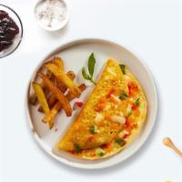 From The West Omelette · Eggs cooked with ham, tomatoes, and onions as an omelette. Served with a side of home fries ...