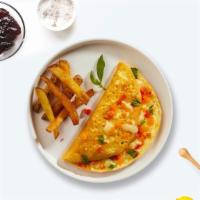 Martha'S Specialty Omelette · Eggs cooked with bacon and tomatoes as an omelette. Served with a side of home fries and toa...