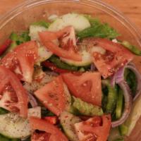 Garden Salad · Romaine topped with green pepper, cucumber, tomato, onion dressed in italian dressing