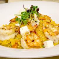 Shrimp Orzo · Sherry wine, tomato, creamy orzo, basil and feta cheese.