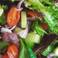 Farmhouse Salad · Mixed Greens, Cucumbers, Grape Tomatoes and Red Onion.