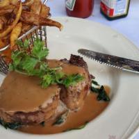 Filet Mignon, 10Oz · 10 oz. served with a red wine mushroom sauce mixed julienne vegetables or sauteed spinach an...