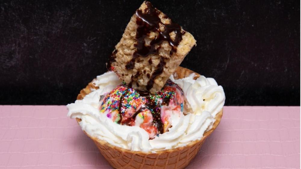Romanator Waffle Bowl · Includes 2 scoops and a topping choice