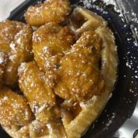 Chicken & Waffle · includes 3 tenders and a choice of beverage
