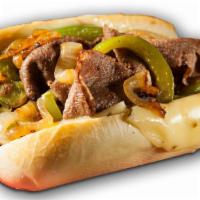Philly Cheese Steak · Beef steak (Halal), cheese, grilled onion, sweet pepper and mayonnaise.