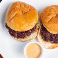 Lot45 Mini Burgers · Two mini burgers, classic hamburger buns, sauce 45 on the side