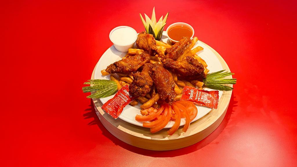 6Pcs. Chicken Wings Buffalo Or Bbq With Fries  · 