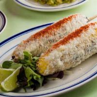 2 Grilled Corns · WORLD FAMOUS GRILLED CORN! Mayo, Cotija Cheese, Chili powder and lime