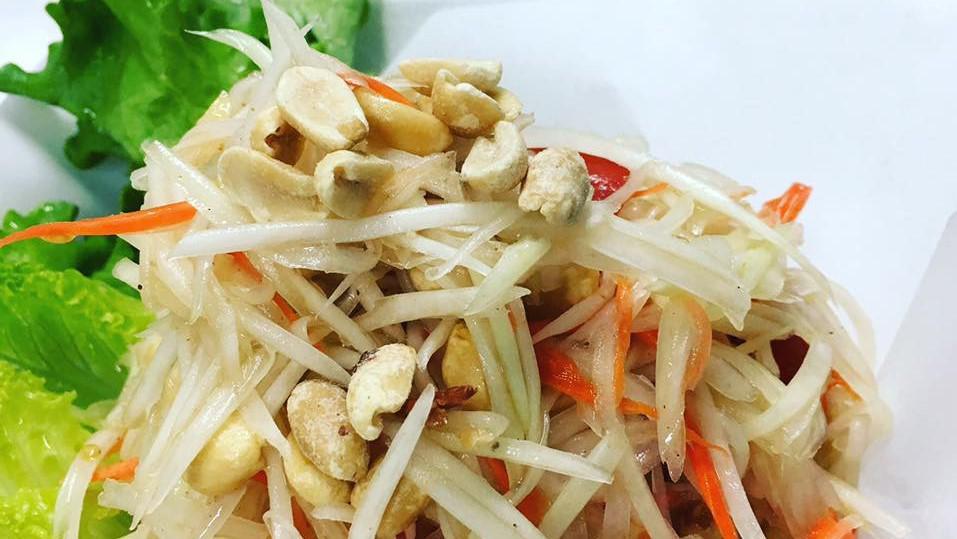 Papaya Salad · Gluten Free and can be vegan also. This is unlike any papaya salad you have ever had. Sweet and sour with your level of spice added. Add shrimp at can upcharge.