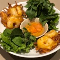 Sweet Potato Fritters · w/shrimp, pickled carrots, fresh herbs