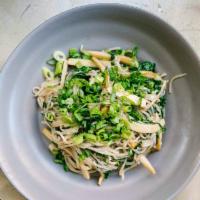 Stir-Fried Pho Noodles · w/mustard greens, trumpet mushrooms, scallions
