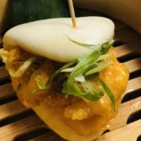 Shrimp Bun · Rock shrimp tempura, spicy aioli, scallion