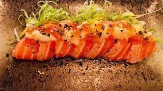 Zuke Salmon · lightly seasoned Salmon Sashimi with yuzu daikon & ikura (salmon roe)