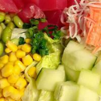Testa Rosa Bowl · Tuna Bowl with edamame, green onion, kani salad, sweet corn, and cucumber.
