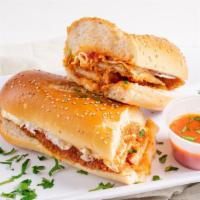 Chicken Parmesan Sandwich · Fried chicken cutlet, marinara sauce, and melted mozzarella on a hero.
