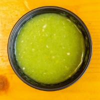 Salsa Verde (Medium) · 2oz. Homemade green salsa w/ tomatillo, avocado, jalapeño & cilantro.
