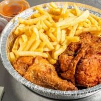 2 Piece Chicken With French Fries Or Fried Rice · 2 pieces of chicken served with french fries or fried rice