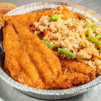 5 Piece Chicken With French Fries Or Fried Rice · 5 pieces of chicken served with french fries or fried rice