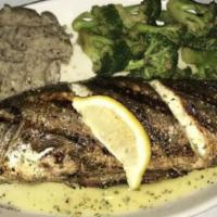 Fish Of The Day · Variety of our whole fish selection char grilled topped with lemon juice, olive oil, salt, p...