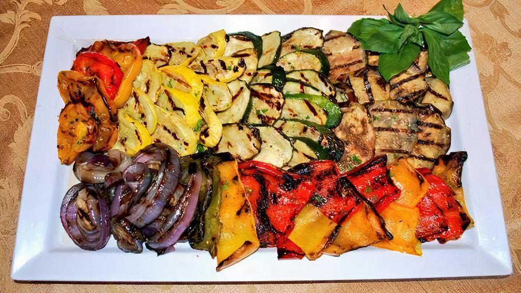 Grilled Vegetables · Eggplant, zucchini, yellow squash and roasted red pepper.