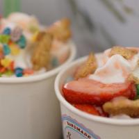 Beary Tasty Rainbow · 142991795 favorite: Original base with fruity pebbles. Toppings include fruity pebbles, stra...