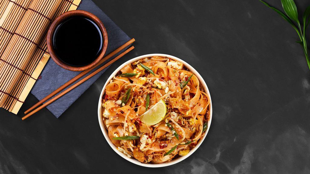 Pad Thai · Traditional wok-fried rice noodle with chive, bean sprout, and peanut with tamarind sauce (Gluten free).
