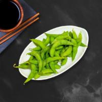 Organic Edamame · Steamed Japanese soy beans with light sea salt.