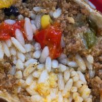 The Classic Burrito · Seasoned rice, black beans, monterey jack/cheddar cheese, sauteed peppers & onions