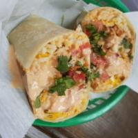 The Buffalo Chicken Burrito · Seasoned rice, fried chicken cutlet, power slaw, pico de gallo, monterey jack/ cheddar chees...