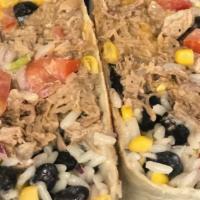 The North Pork Burrito · Seasoned rice, shredded pork, black beans, monterey jack/cheddar cheese, pico de gallo, corn...