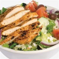 Grilled Chicken Salad · Grill chicken, onion, fresh cucumber, sauce or olive oil, salad, cherry tomato.