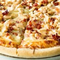 Chicken Bacon Ranch Pizza · Turkey bacon, Chicken, Mozzarella & Ranch dressing