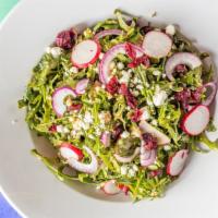 Arugula Salad · Red radish, cranberries, goat cheese and balsamic vinaigrette.