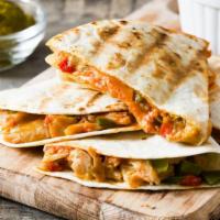 Cheese Quesadilla · A large handmade flour tortilla stuffed with a blend of melted cheese and pico de gallo. Ser...