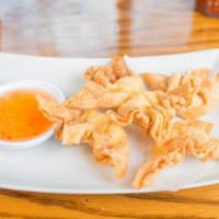 Crab Rangoon (6) · Deep-fried blended crab, cream cheese and celery wrapped with wonton skin, served with sweet...