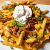 Loaded French Fries (Gf) · Melted cheese, bacon, sour cream, scallions. Gluten free.