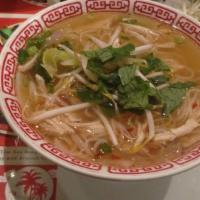 Pho Ga (Chicken Pho) · Rice noodle soup with chicken.