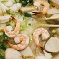 Pho Do Bien (Seafood Rice Noodle Soup) · Rice noodle soup with seafood.