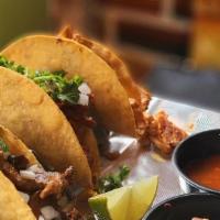 Trio Tacos · Choose any of the above tacos of your choice (3). Served with Mexican rice and refried beans.
